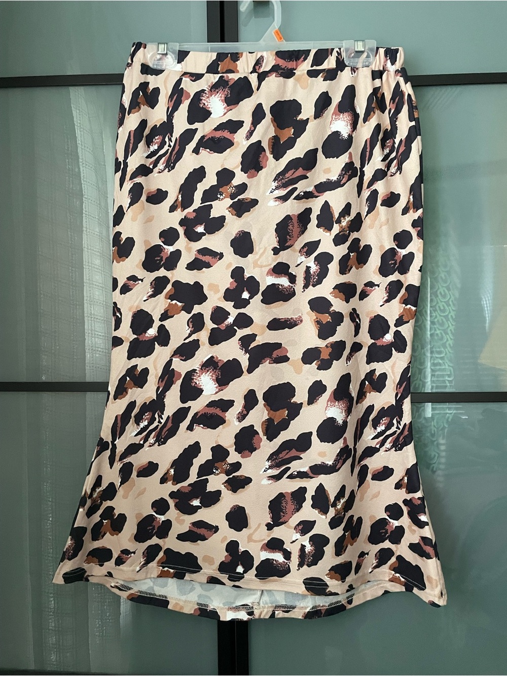 Main Strip Leopard-Print Satin Midi Skirt in Beige, Black & Brown